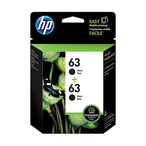 HP 63 (T0A53AN) 2-Pack Black Original Ink Cartridges (2 x 190 Yield)