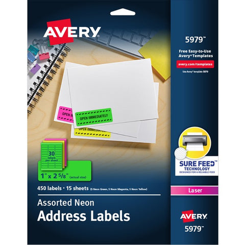 Avery Neon Rectangular Labels for Laser and/or Inkjet Printers
