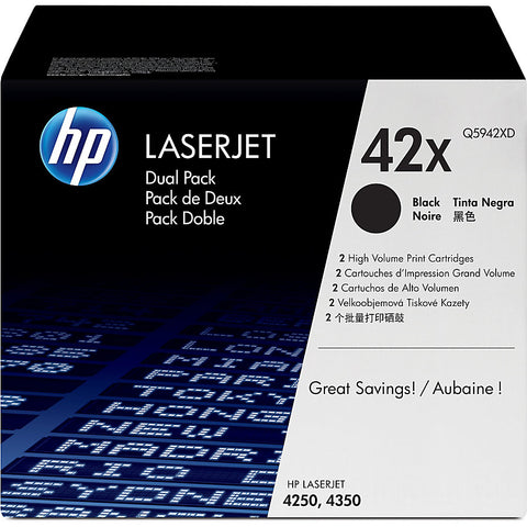 HP 42X (Q5942XD) LaserJet 4250 4350 2-Pack High Yield Black Original LaserJet Toner Cartridges (2 x 20000 Yield)