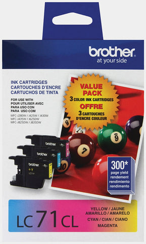 Brother Industries, Ltd MFC-J280W J425W J430W J435W J625DW J825DW J835DW C/M/Y Ink Cartridge Combo Pack (Includes 1 Each of OEM# LC71C LC71M LC71Y) (3 x 300 Yield)