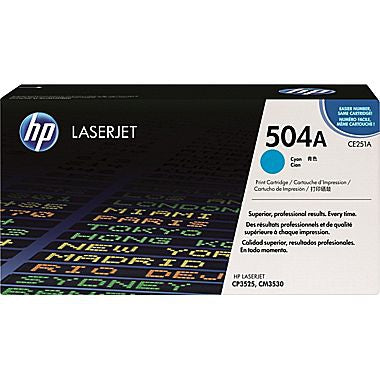 HP 504A (CE251A) Color LaserJet CM3530 MFP CP3525 Cyan Original LaserJet Toner Cartridge (7000 Yield)