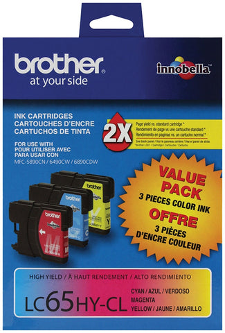 Brother C/M/Y Ink Cartridge Combo Pack (Includes 1 Each of OEM# LC65HYC LC65HYM LC65HYY) (3 x 750 Yield)