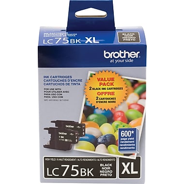 Brother MFC-J280W J425W J430W J435W J625DW J825DW J835DW J5910DW J6510DW J6710DW J6910DW High Yield Black Ink Cartridge Twin Pack (2 Pack of OEM# LC75BK) (2 x 600 Yield)
