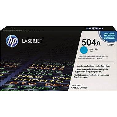 HP 504A (CE251A) Color LaserJet CM3530 MFP CP3525 Cyan Original LaserJet Toner Cartridge (7000 Yield)