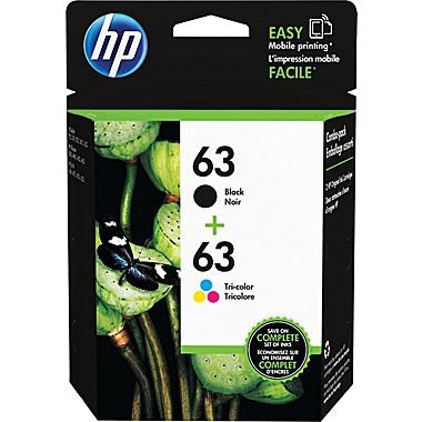 HP 63 (L0R46AN) Black/Tri-Color 2-Pack Original Ink Cartridges (190 Black 165 Color Yield)