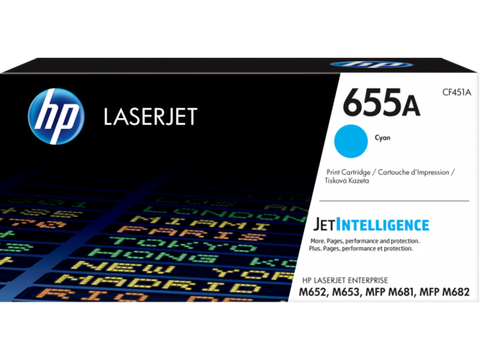 HP 655A (CF451A) Color LaserJet Enterprise M652 M653 M681 M682 Cyan Original LaserJet Toner Cartridge (10500 Yield)
